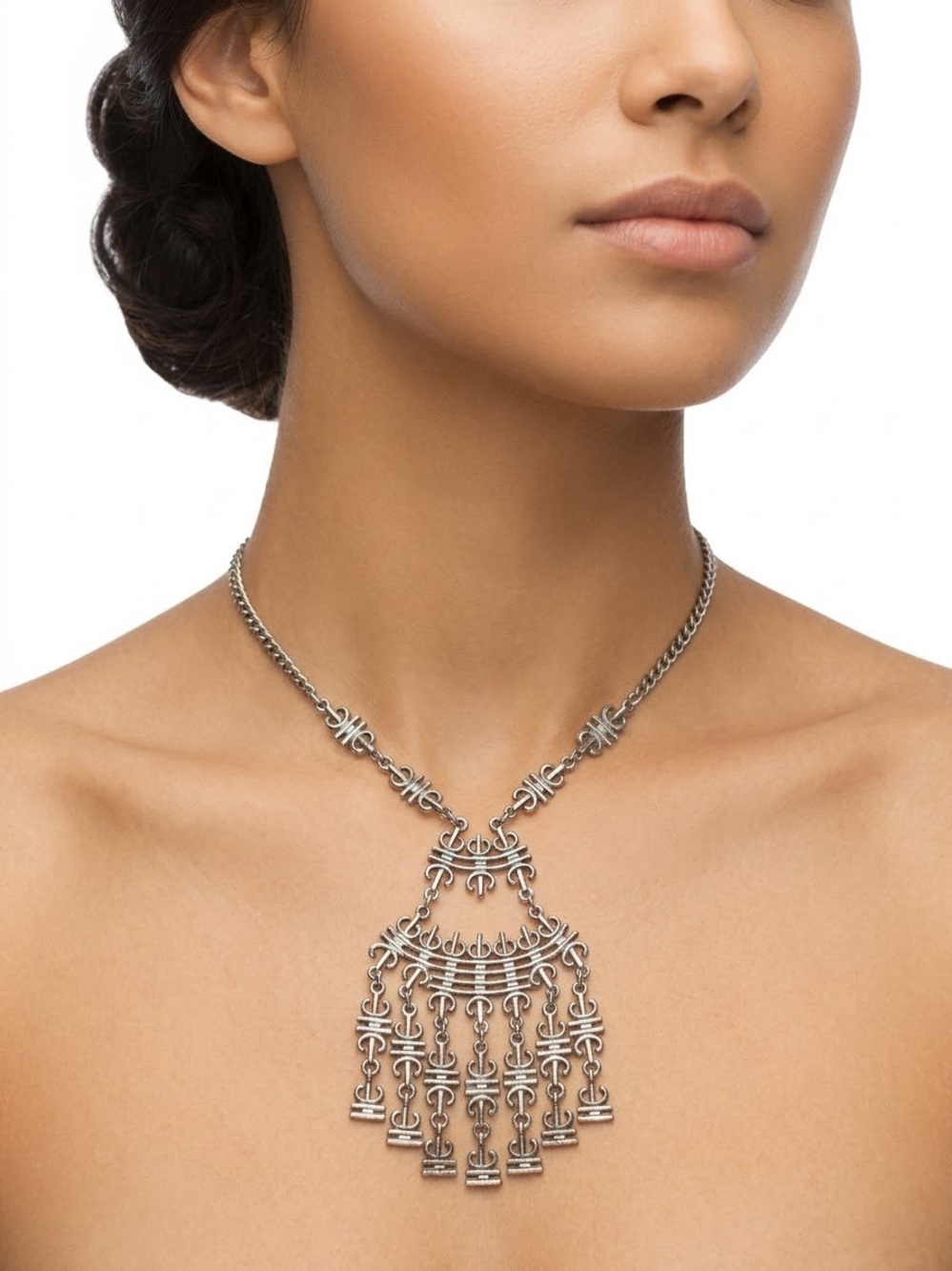 Silver Statement Fringe Necklace - Silver